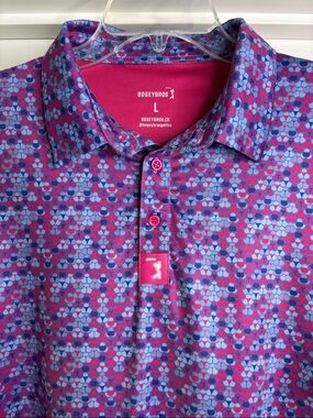 Men's Bogey Bros Pink & Blue Patterned Golf Polo large